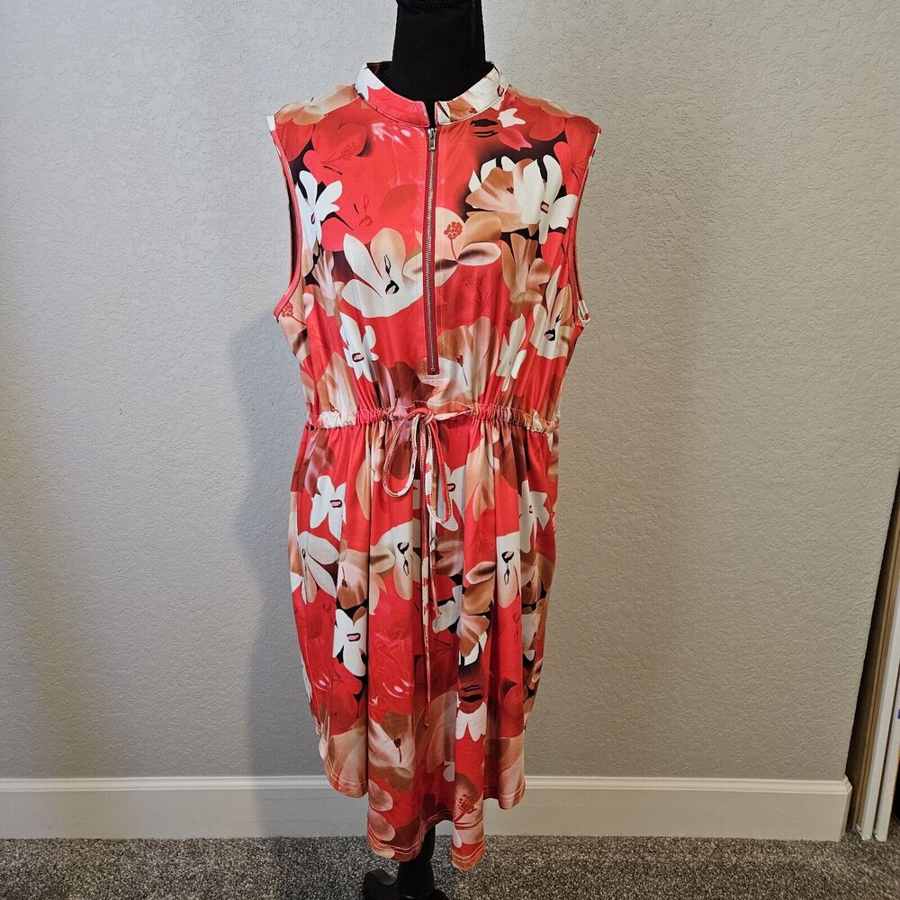 SHEIN Curve Swimsuit Cover Sundress Women Zipper Collar Drawstring Waist 1X